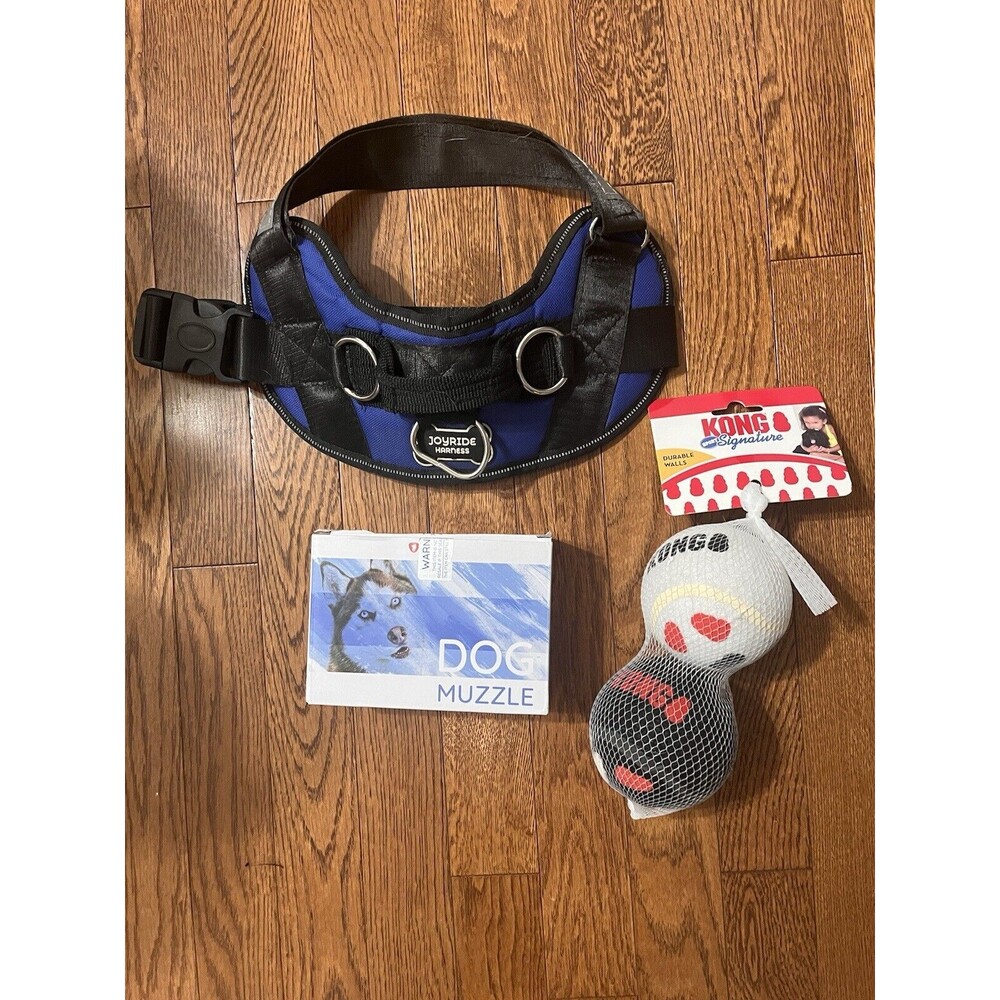 DOG MUZZLE , JOYRIDE HARNESS FOR DOGS / DURABLEE BALLS COMBO